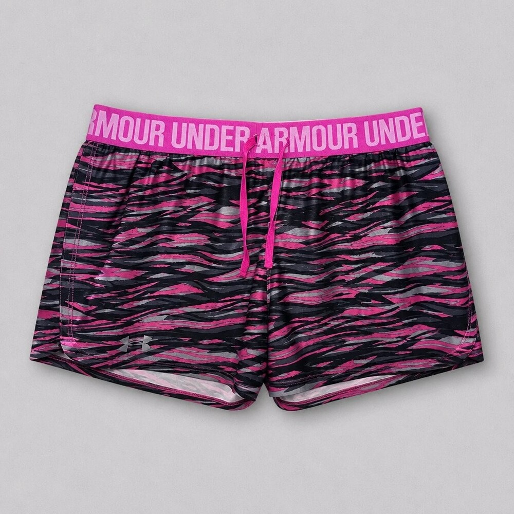 Under Armour Women's Pink Black Gray Tiger Stripe Shorts Elastic Waistband